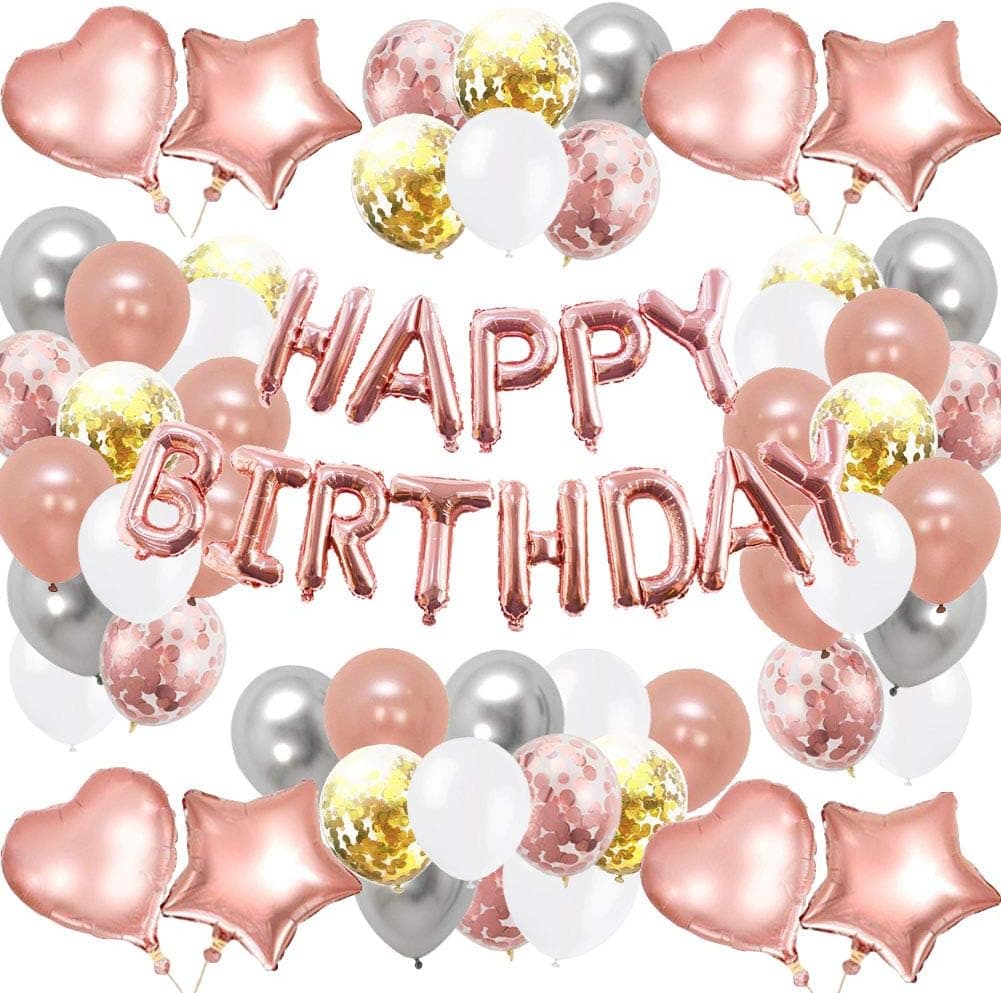 Birthday Decorations Hulaso Birthday Party Decorations Rose Gold Happy Birthday Banner for Girls Women Confetti Balloons Birthday Balloons 61pcs 12nd 13th 16th 18th 21st 30th 40th