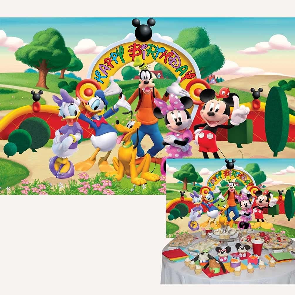 Jervie Mickey Mouse Clubhouse Birthday Party Supplies Photography Backdrops 5x3ft Happy Birthday Party Cake Table Banner Decoration Photo Booth Studio Props 51