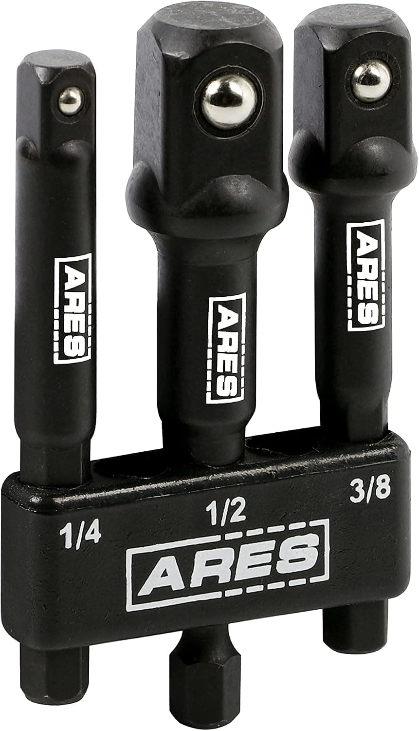 ARES 22022-3-Inch Impact Grade Socket Adapter Set - Turns Impact Drill Driver into High Speed Socket Driver - 1/4-Inch, 3/8-Inch, and 1/2-Inch Drive