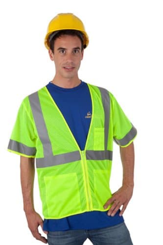 Liberty Glove & Safety C16004G/L HiVizGard Polyester All Mesh Fabric Class 3 Safety Vest with 2" Wide Silver Reflective Stripes and Pockets, Large, Fluorescent Lime Green