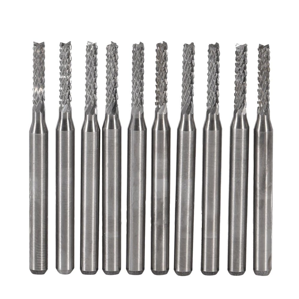 2mm Cemented Carbide End Mill CNC Router Bits 37mm 2 Flute SMT PCB Cutting Tool, Pack of 10