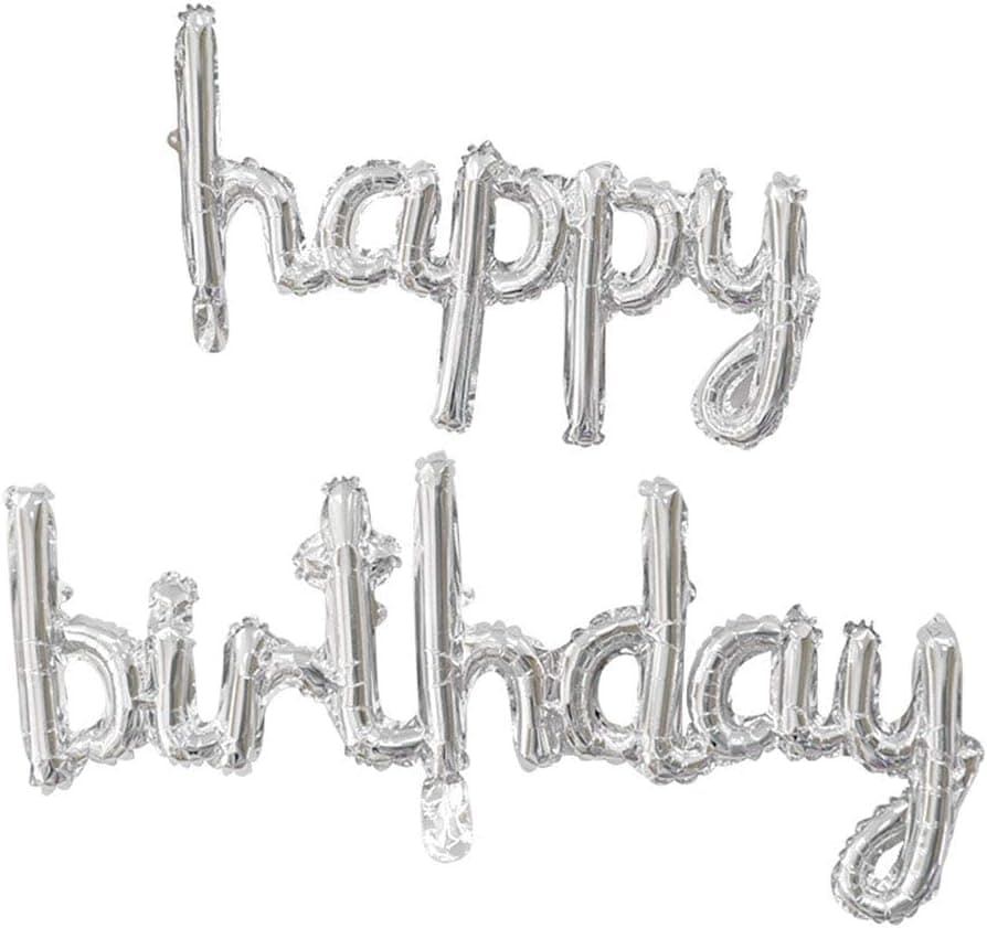 Lowercase Happy Birthday Balloons Letter Banner Foil Aluminum Party Supplies Decorations (3 Silver)