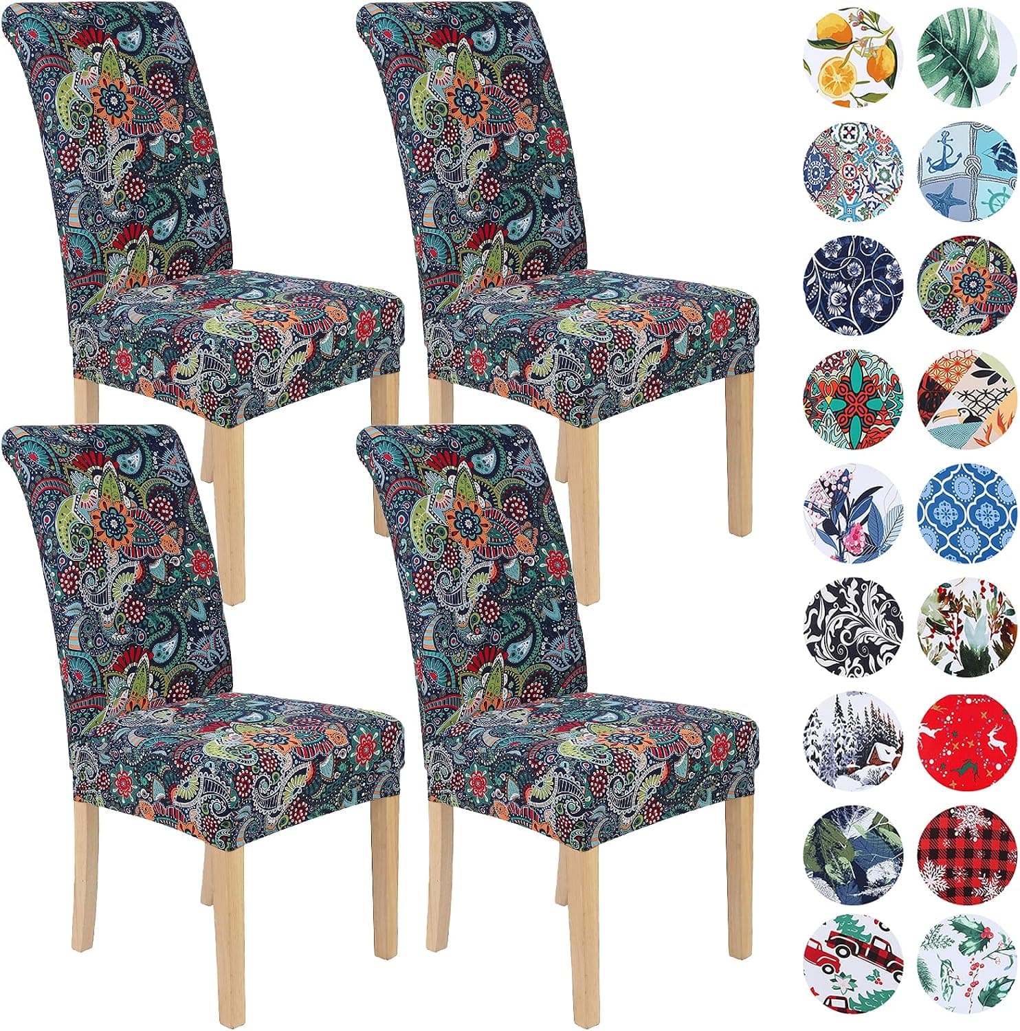 Colorxy Spandex Chair Covers for Dining Room Set of 4, Stretch Printed Chair Protectors Covers, Removable and Washable, Paisley Floral