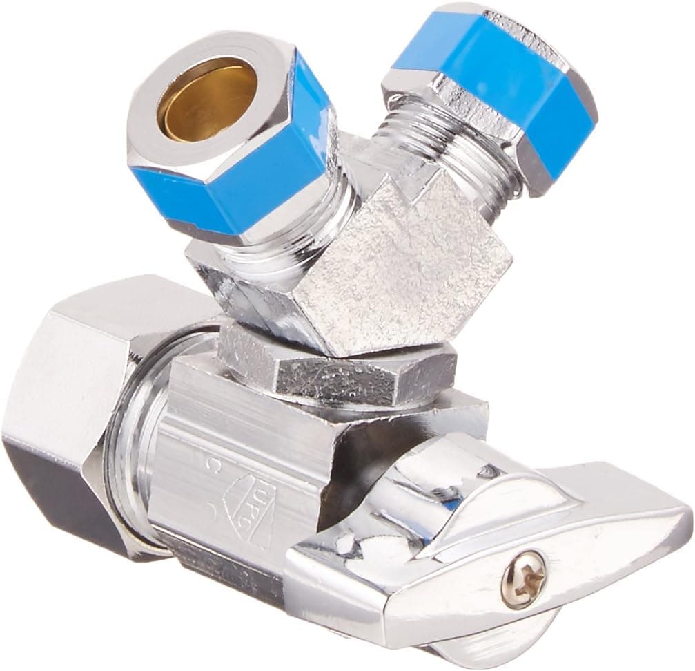 LASCO 06-9355 Quarter Turn 3-Way Valve, 5/8-Inch Compression Inlet X 3/8-Inch Compression Outlet X 3/8-Inch Compression Outlet, Chrome