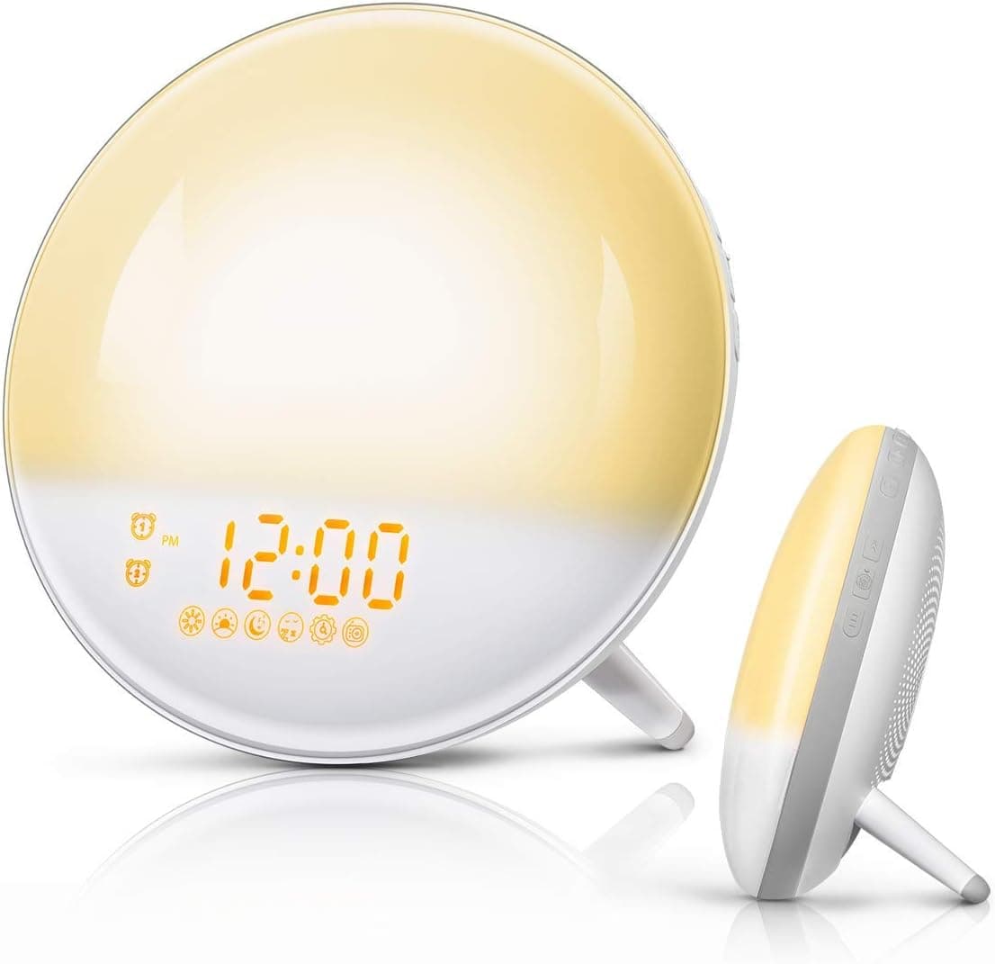 FimiTech Wake Up Light, Alarm Clock 7 Colored Sunrise Simulation and Sunset Fading, Dual Alarm Clock with 7 Natural Sound and FM Radio for Kids Adults Bedroom (FM-01)