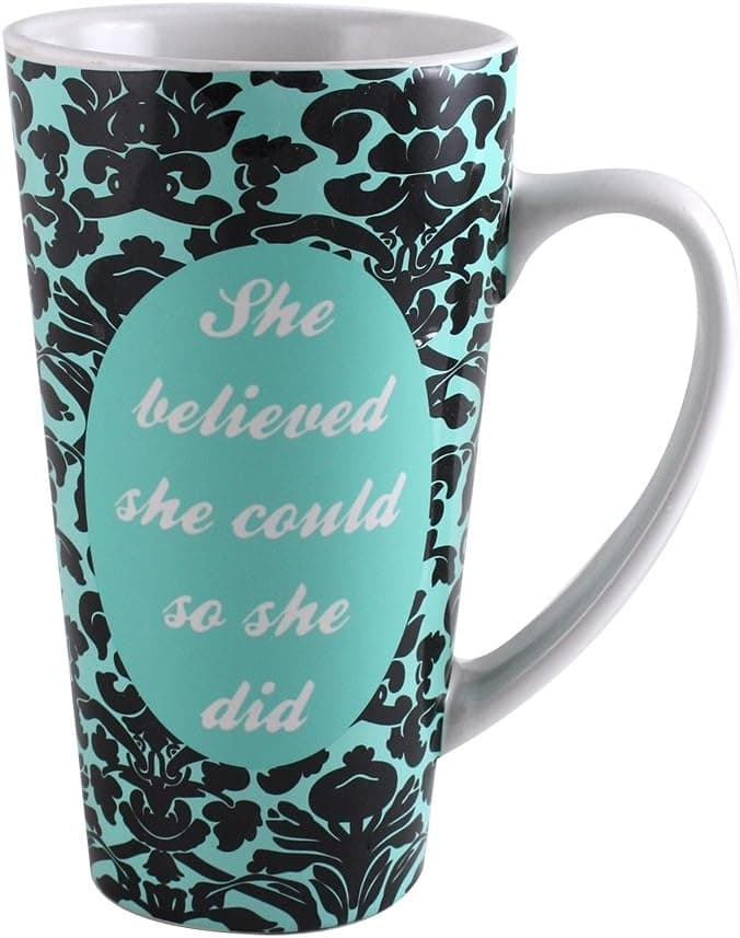 Inspirations She Believed She Could Inspirational Latte Mug with Damask Pattern