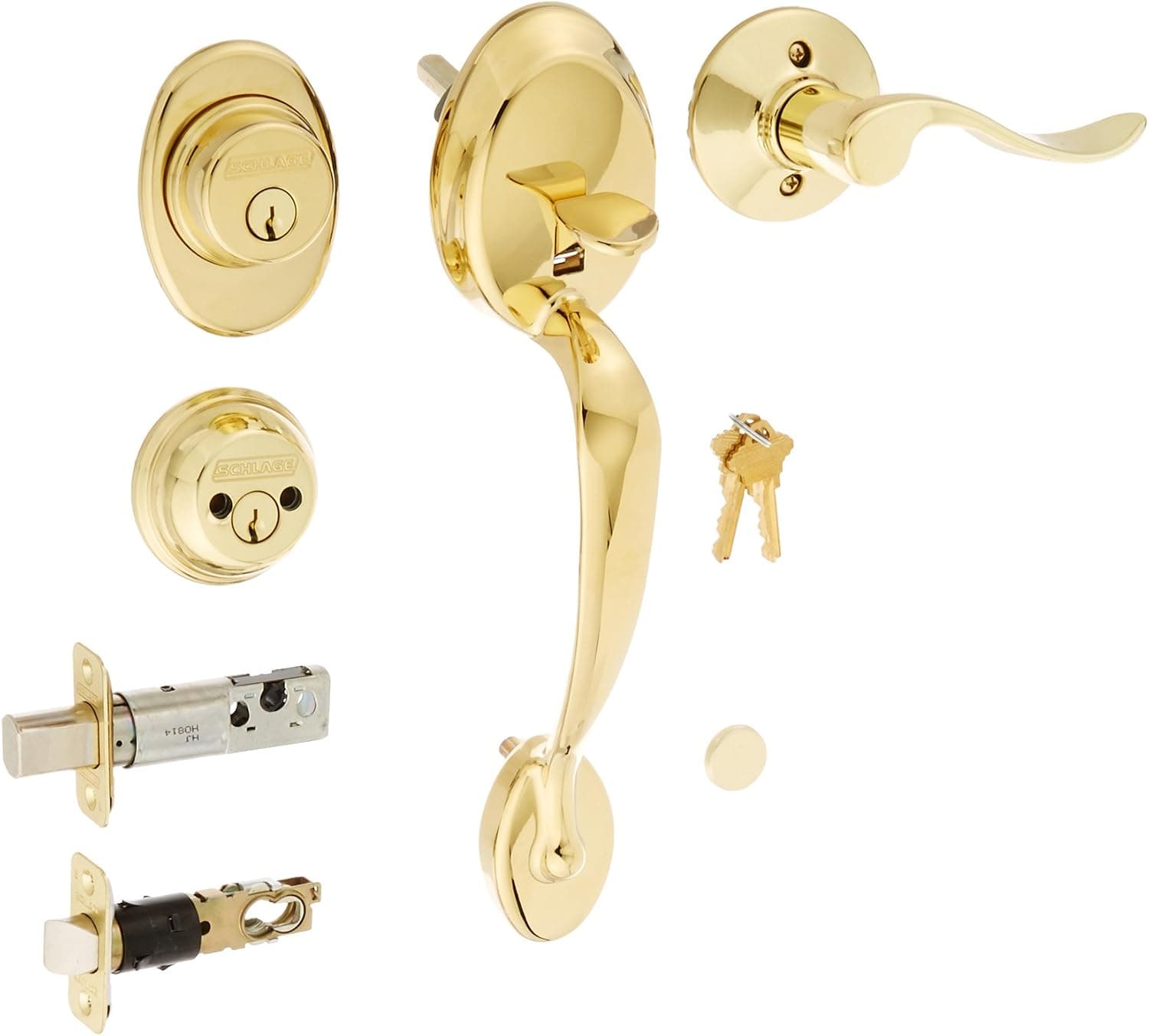 Schlage F62PLY505ACC605RH Plymouth Handleset Keyed 2-Sides with Accent Right-handed Lever, Bright Brass