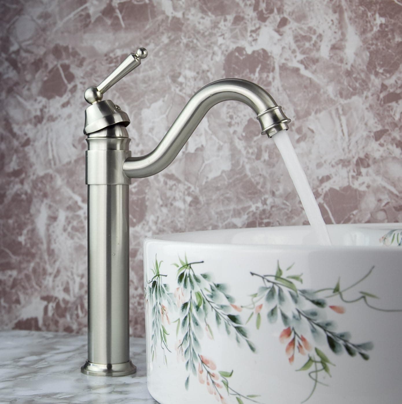 Yansmart Single Hole Brass Basin Mixer Waterfall Tap Lavatory Faucet, Nickel Brushed Finish Ys2422