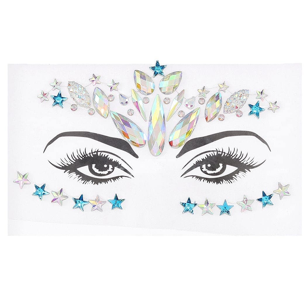Wosois Crystal Face Stickers Star Mermaid Gems Sparkly Temporary Rhinestone Sticker Rave Party Accessories for Women and Girls (E)