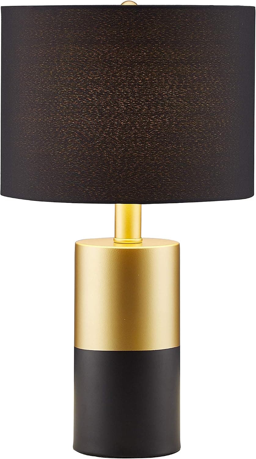 Tayanuc Modern Gold Table Lamps, Nightstand Desk Lamp with White Fabric Shade Black Golden Base for Bedroom Family Living Room Study Room Loft Office
