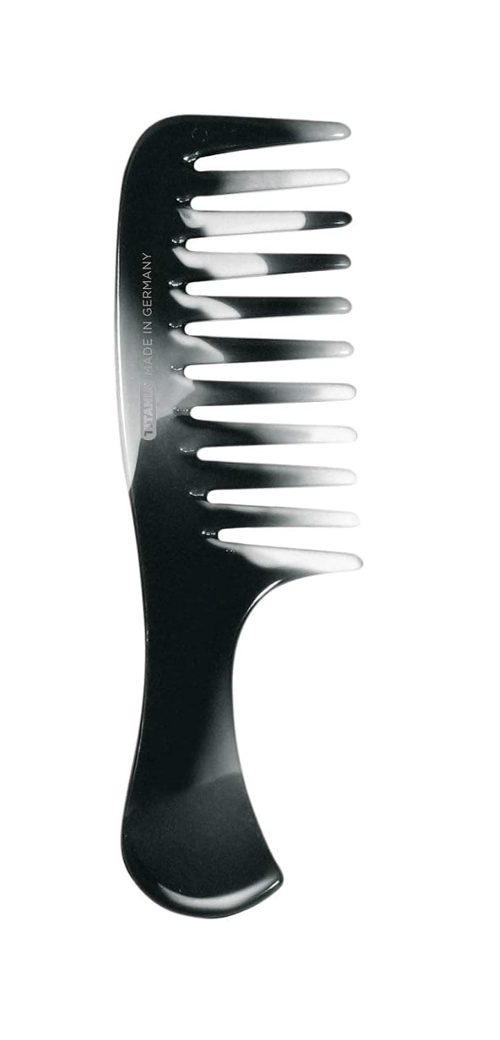 Titania Afro Comb, Black Marble - Wide Toothed Travel Detangler w/Handle For Combing, Detangling & Grooming Natural Straight/Curly Hair, Big Wigs & Beard Styling Tool For Men & Women