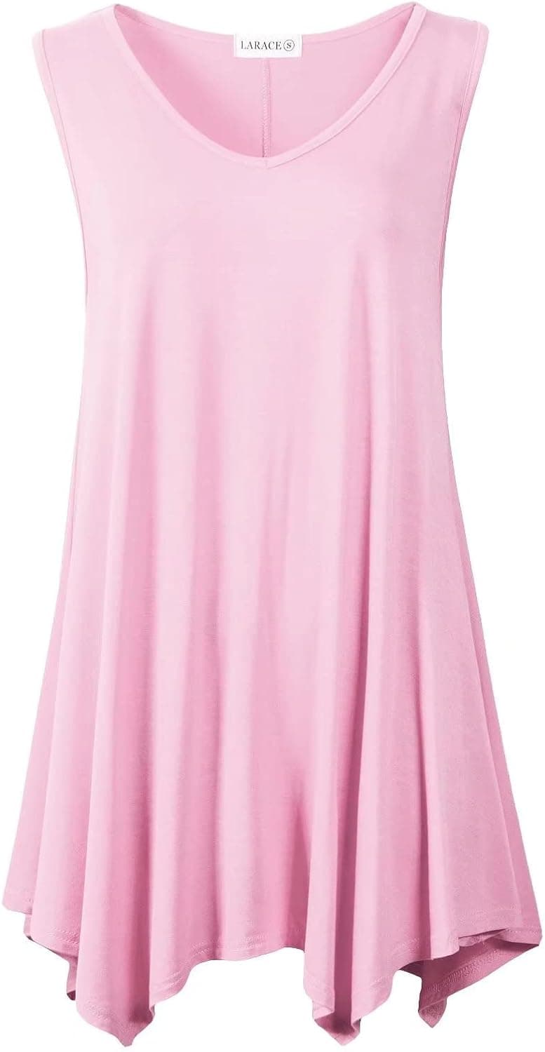 LARACE Sleeveless Tops for Womens V Neck T Shirts Plus Size Tunic Tank Asymmetrical Summer Clothes