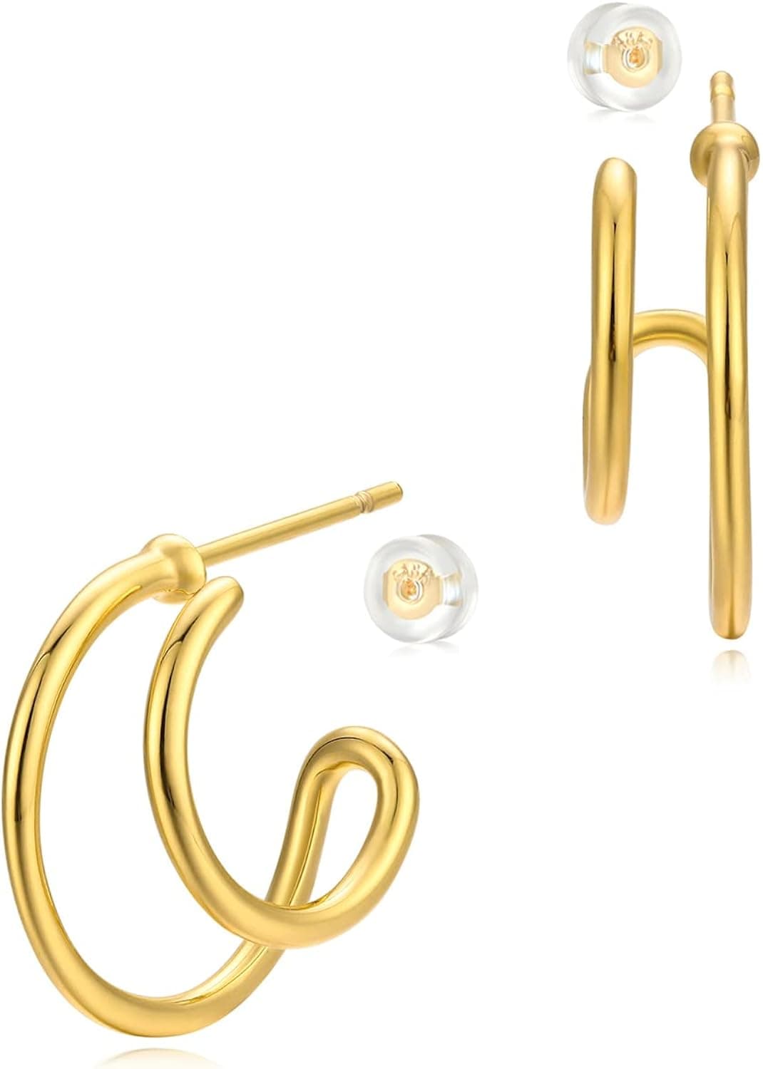 MRSXIA Hoop Earrings for Women Gold Half Open Stud 18K Gold Filled Small Simple Delicate Hypoallergenic Illusion Ear Jewelry