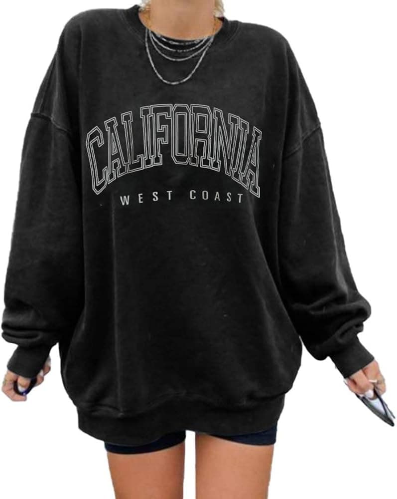 Women’s Oversized Sweatshirts Los Angeles California Hoodies Crewneck Long Sleeve Boyfriends Pullovers Tops