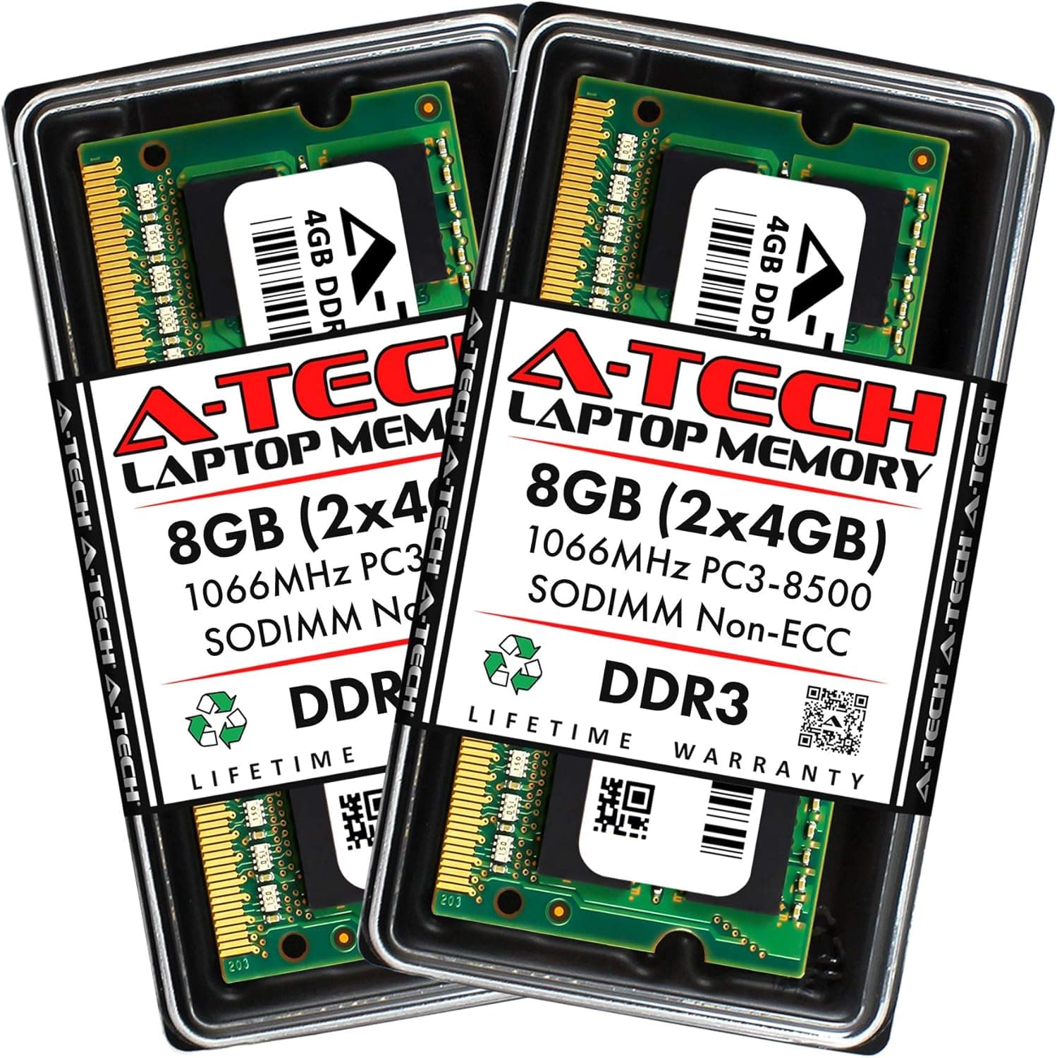 A-Tech 8GB (2x4GB) DDR3 1066MHz PC3-8500 CL7 SODIMM 204-Pin Non-ECC SO-DIMM Laptop, Notebook RAM Memory Modules