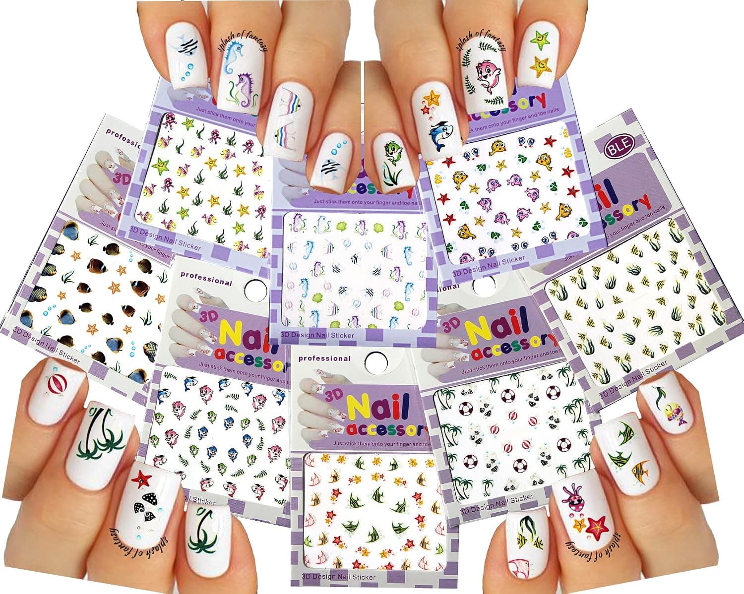 Sea World Nail Art 3D Stickers Decals, Set of 8