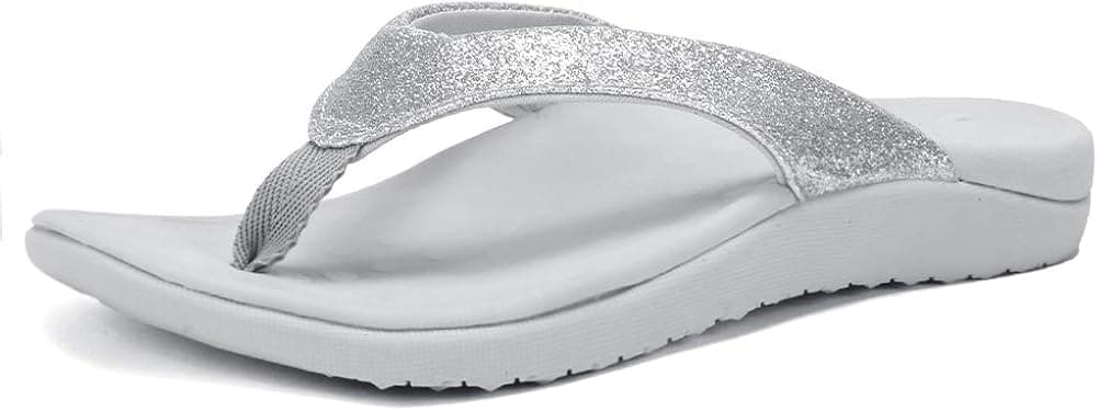 FANTURE Women Orthotic Arch Support Sandal for Comfortable Walk Thong Style Casual Flip Flops U419SLT003-N-Crystal Silver-41