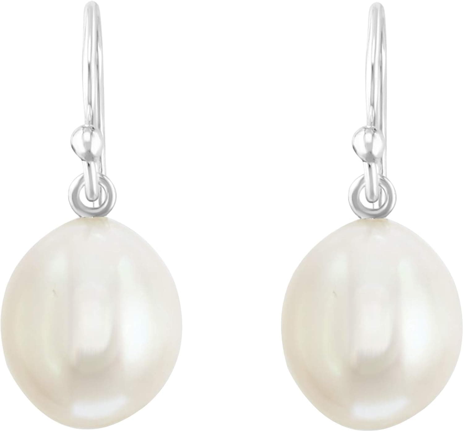 .925 Sterling Silver AAAA 7-7.5mm Oval Teardrop Shaped Freshwater Cultured Pearl French Wire Dangling Drop Earrings - Choice of Pearl Color