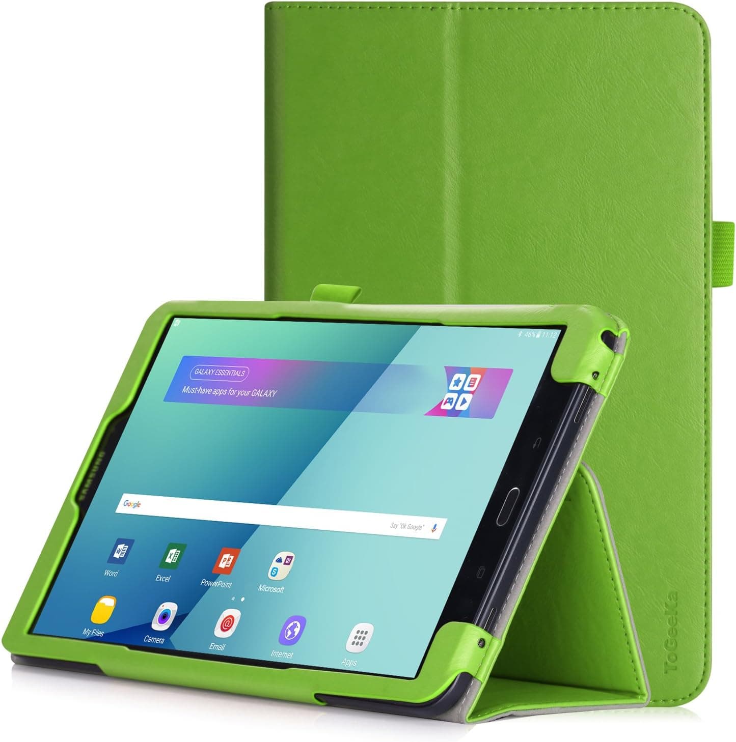 Samsung Galaxy Tab A 10.1 Case, ToGeeKa PU Leather Stand Cover Case Holder for Galaxy Tab A 10.1 inch 2016 SM-T580 T585 with auto Sleep/Wake Function, Hand Strap and Card Slot, Green