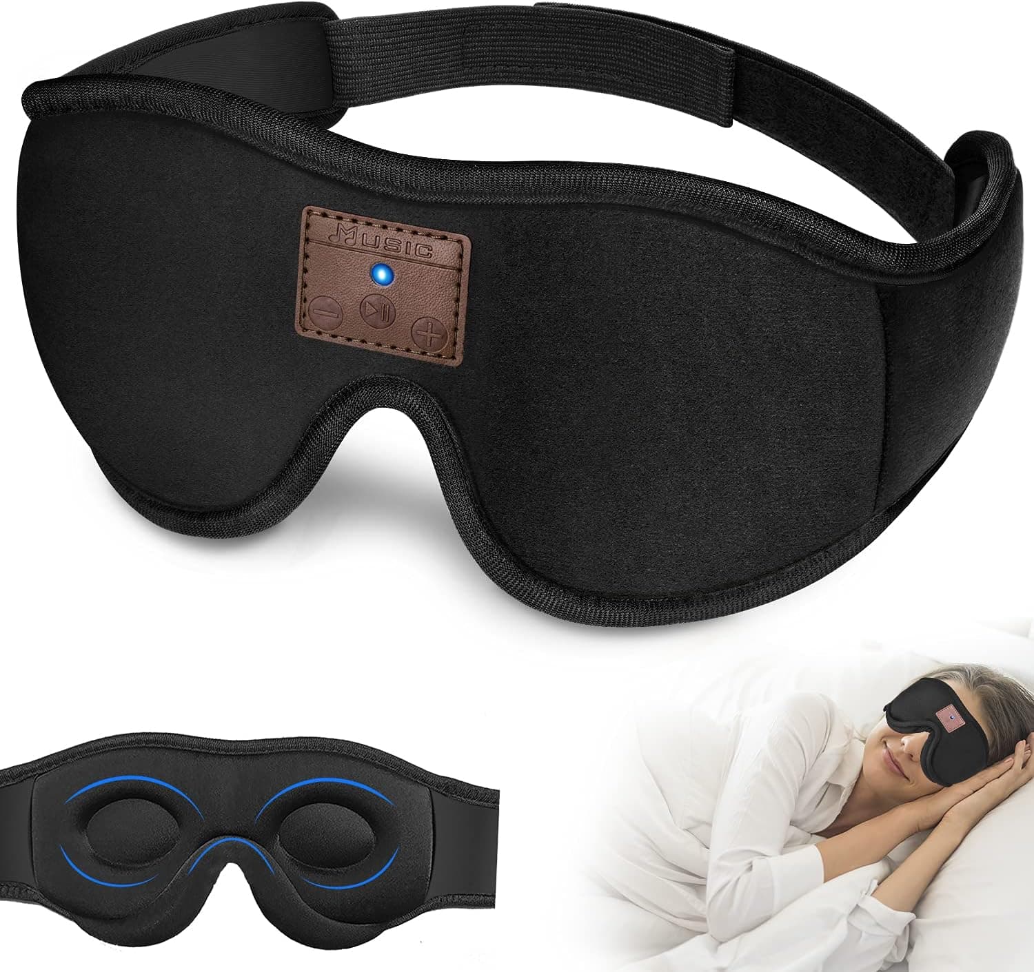 Eye Mask Sleep Headphones, 3D Sleep Mask Bluetooth Wireless Headphones Music Eye Mask, Blockout Light Sleeping Masks for Side Sleepers Built-in Ultra-Thin Speakers Microphone for Insomnia, Travel …