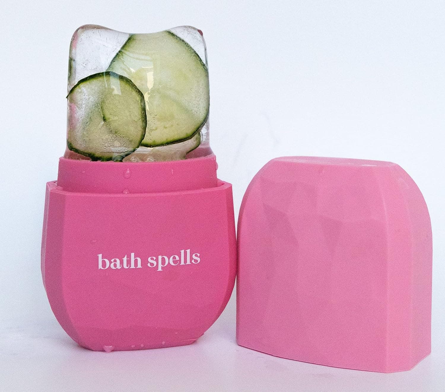 Bath Spells Ice roller for face and eye, Reusable V-shaped silicone ice mold, Ice facial reduces inflammation, pores, fine lines & improves pain relief, Skincare tools, Gua sha tool (Pink)