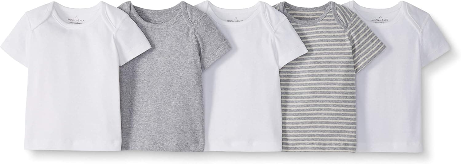 Moon and Back by Hanna Andersson Unisex Baby Organic Cotton Lap Neck Crew Tee, Pack of 5