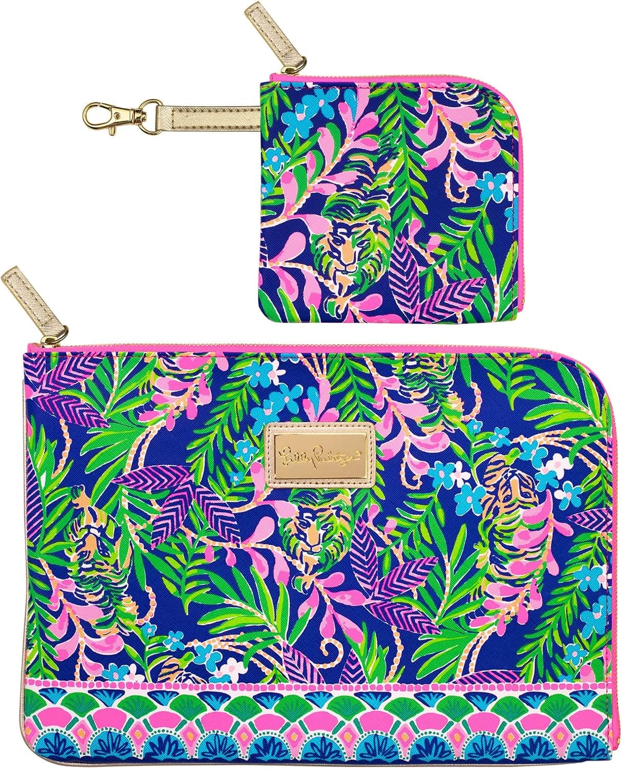 Lilly Pulitzer Padded Tech Sleeve with Zip Pouch for Accessories, Navy Blue Tablet Bag or 13 Inch Laptop Case, How You Like Me Prowl, M