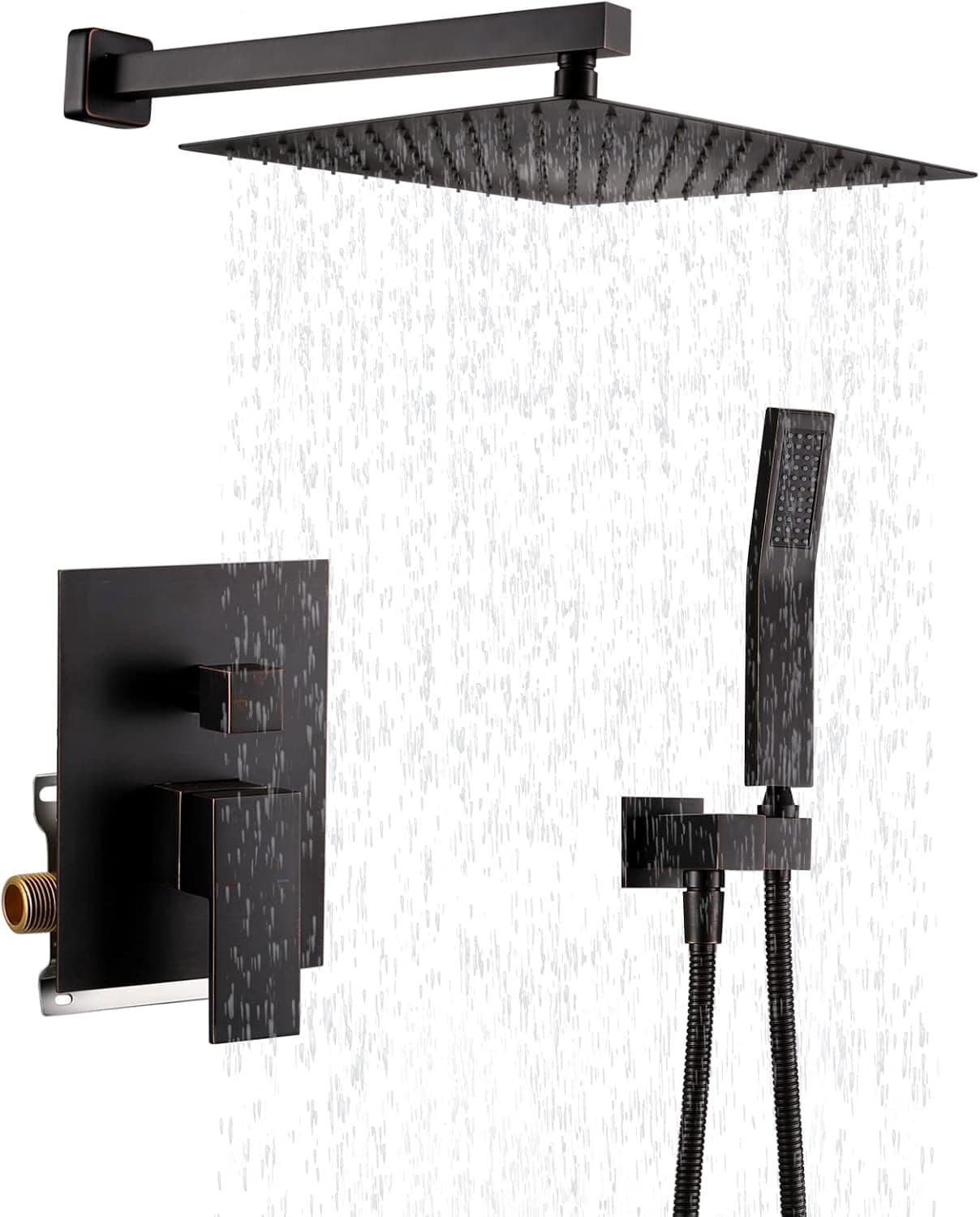 KRUZOO Oil Rubbed Bronze Shower System, Bathroom 12 Inches Waterfall Rain Shower Head with Handheld Combo Set, Wall Mounted High Pressure Rain Shower Faucet, Shower Set with Balance Valve and Trim Kit