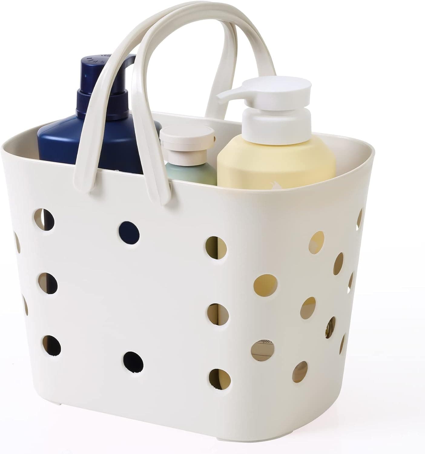Portable Pastic Storage Basket,Shower Caddy Tote Plastic Storage Basket with Handle Box Organizer Bin for Bathroom, Pantry, Kitchen, College Dorm (creamy-white)