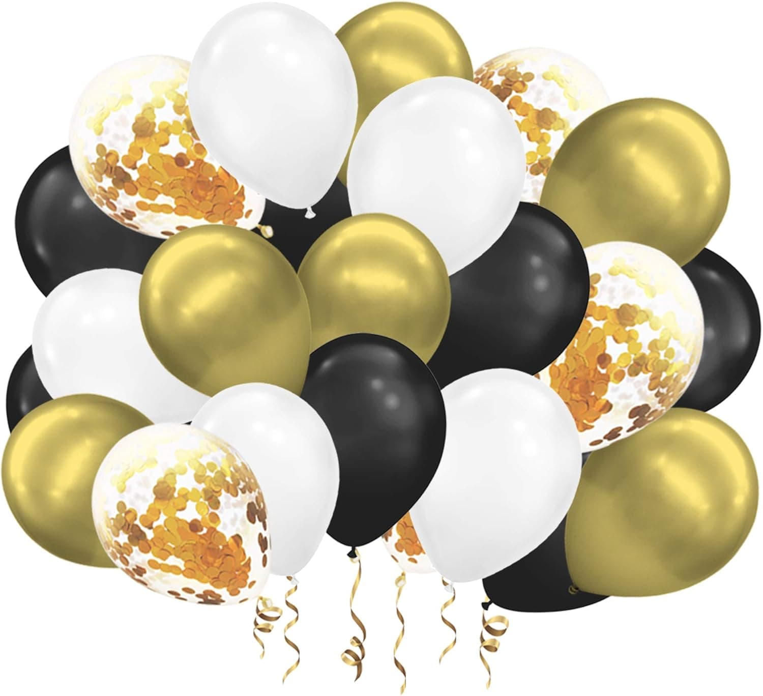 Tuoyi 100pcs Chrome Metallic Balloons and Gold Confetti Balloons,12 Inch Latex Party Balloons for Wedding Engagement Birthday Party Decorations（Gold+Black+White）