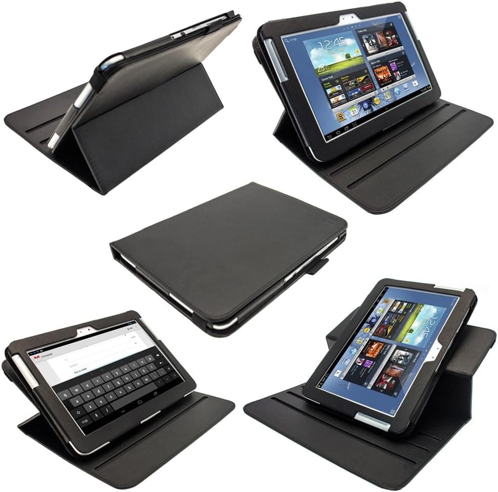 iGadgitz Black 360° Rotating Detachable PU Leather Case Cover for Samsung Galaxy Note 10.1 N8000 WiFi 3G Android Tablet + Screen Protector