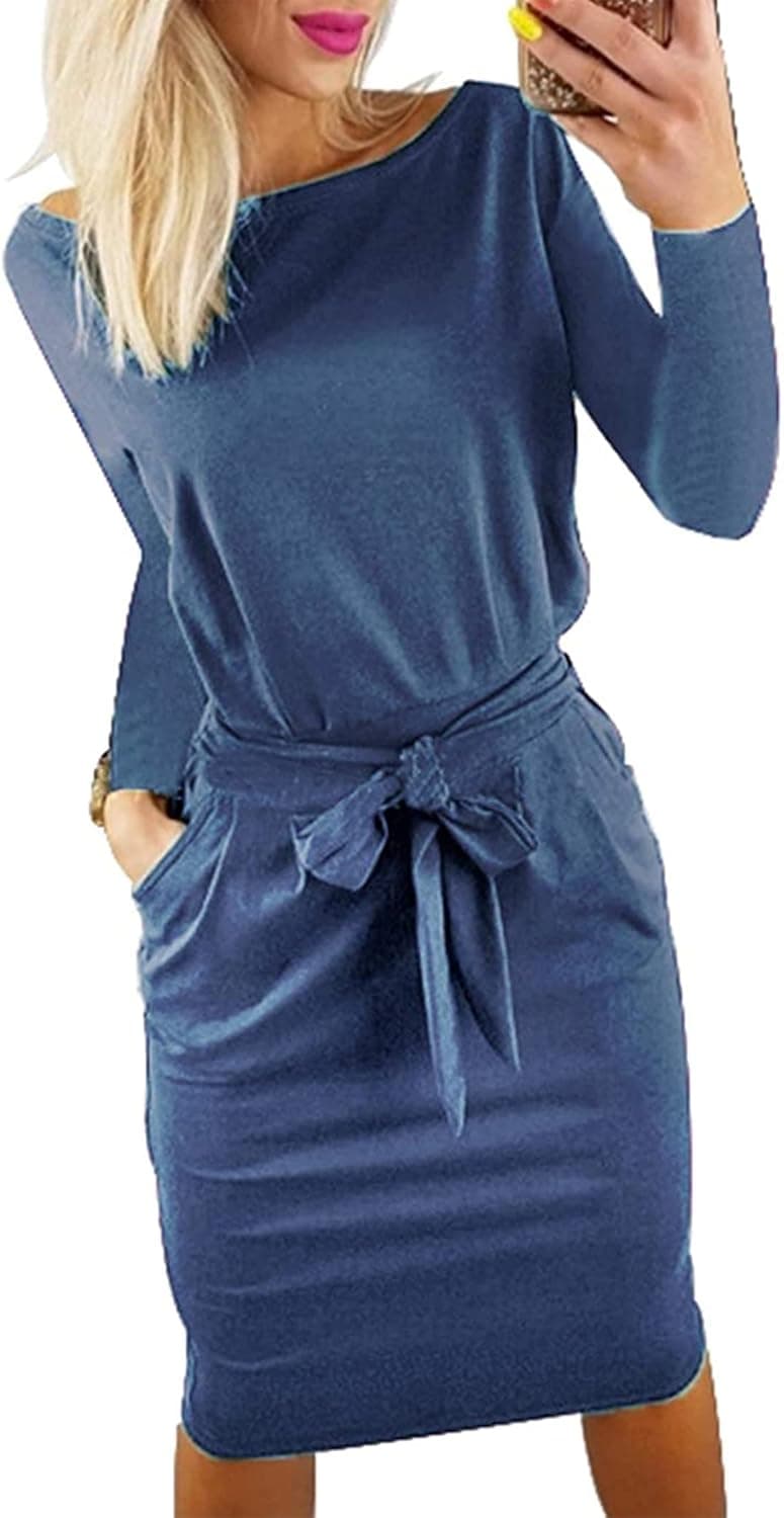 PRETTYGARDEN Women's Fashion Casual Long Sleeve Belted Party Bodycon Sheath Pencil Dress