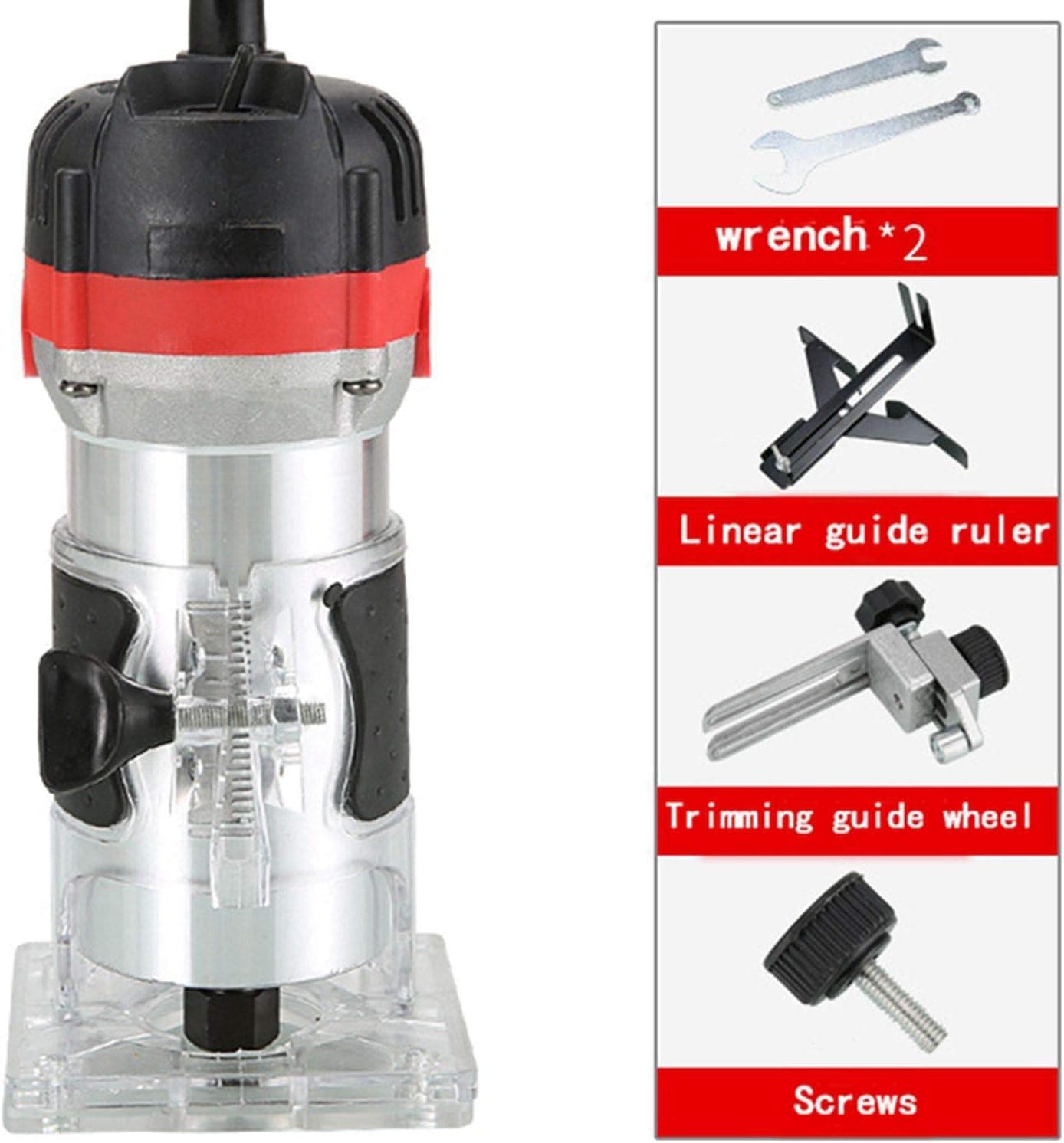 TAUFAOD Palm Router Electric Hand Trimmer Wood Router Collets Woodworking Tool Laminate Trimmer 110V 800W (800W Red)