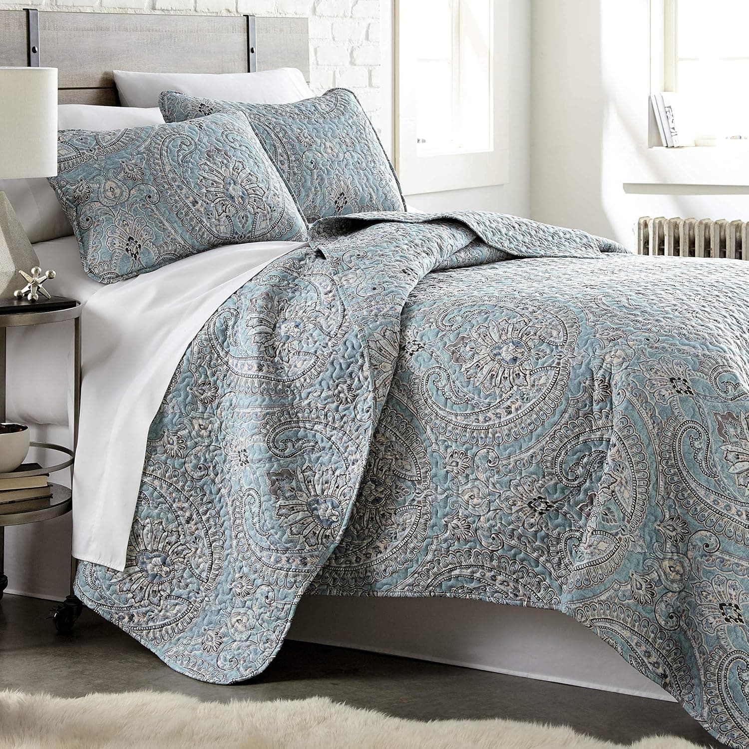 Southshore Fine Living, Inc. Oversized Bedding Quilt Set Lightweight, Summer Farmhouse Coverlet Bedspread 2-Piece with One Matching sham (68 in Wide x 98 in Long), Aqua, Twin/Twin XL