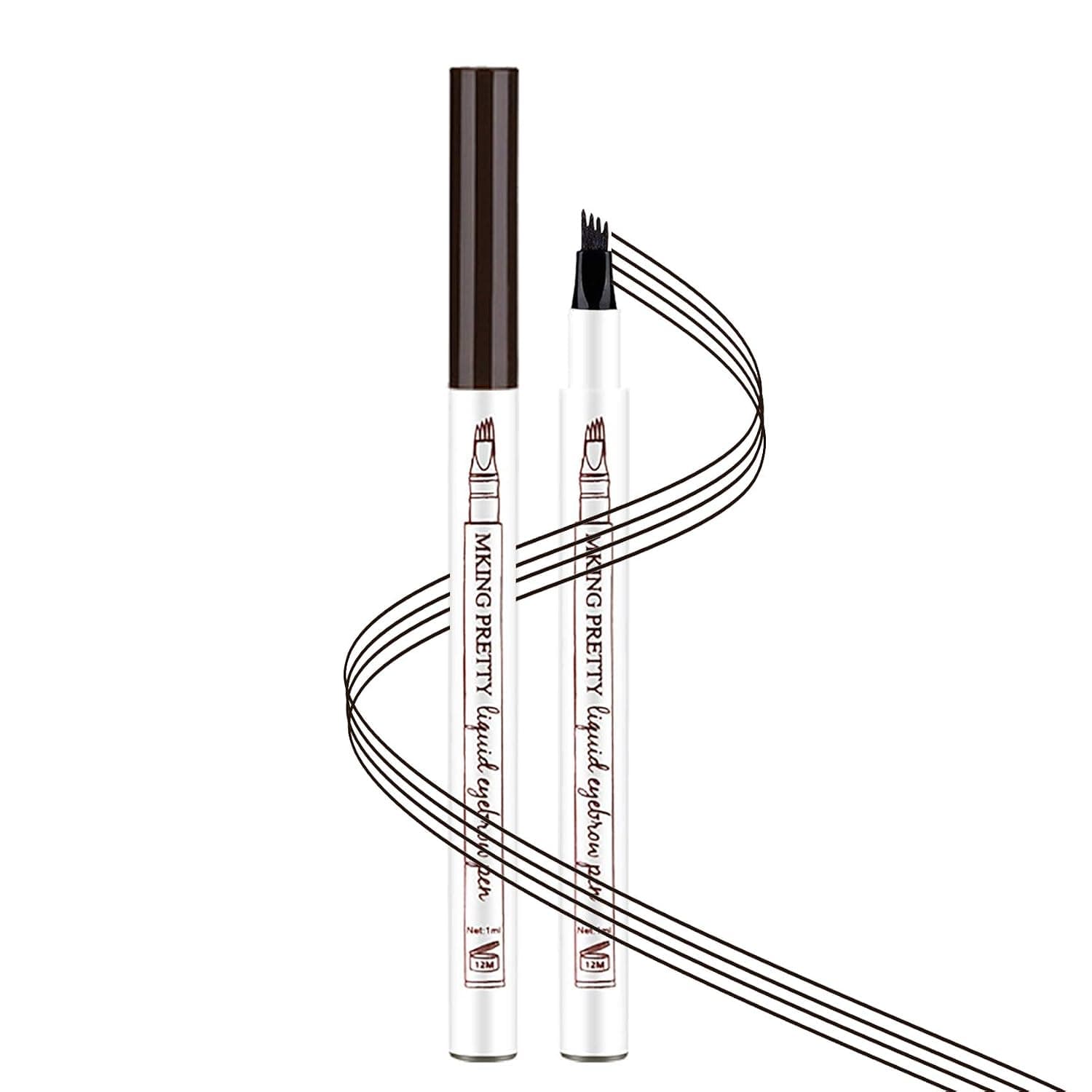 2PCS Dark Brown Eyebrow Pen,Microblading Eyebrow Pencil Waterproof Eye Brow Makeup with a Micro-Fork Tip Applicator-Easily Draw Long-Lasting Natural Eyebrow Makeup