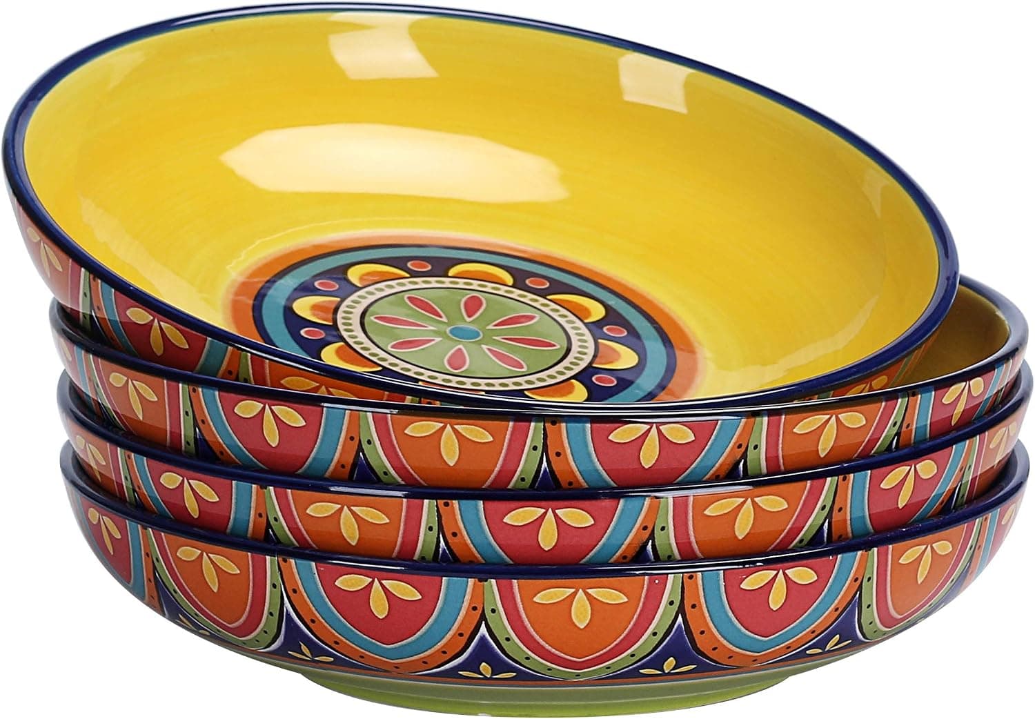 Bico Tunisian Ceramic 35oz Dinner Bowls, Set of 4, for Pasta, Salad, Cereal, Soup & Microwave & Dishwasher Safe