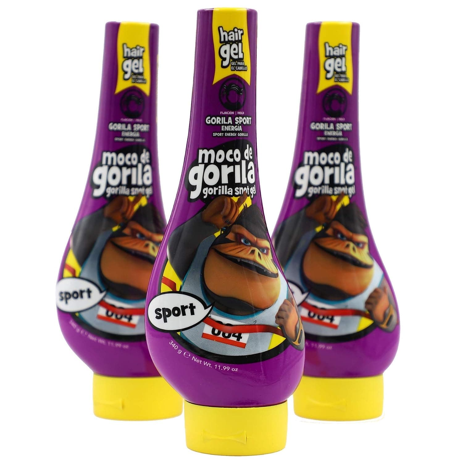 Moco de Gorila Sport Squizz, Hair Styling Gel, Long-Lasting Hold, Reactivatable with water, 3-Pack of 11.92 Oz Each, 3 Squeezable Bottles.