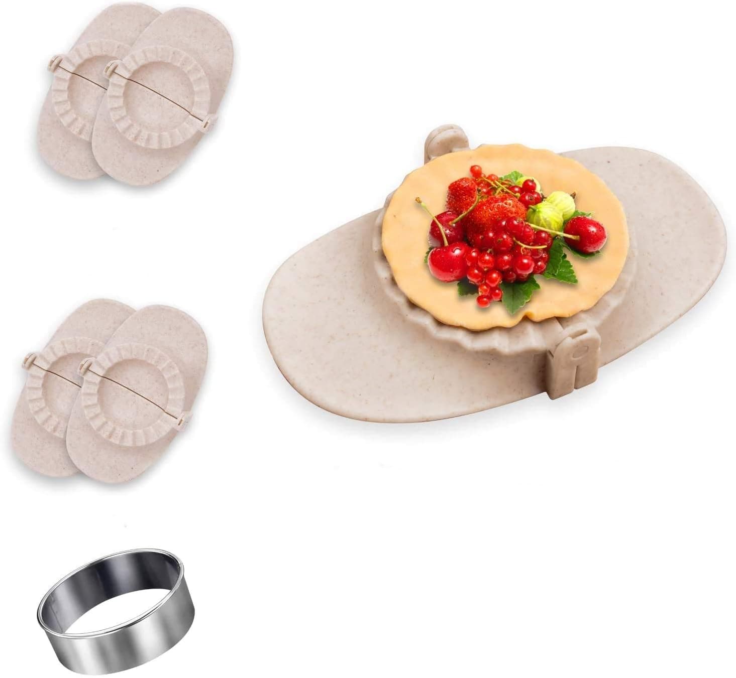 KOKOMOKITCHENS | 5pcs BPA free Dumpling Maker, 4 Dumpling mold (round 2.6") 1 ring 4" Ravioli maker, Empanada press, Pie cutter, Pierogi wrapper, Pastry dough, Beautiful kitchen accessories for Fami