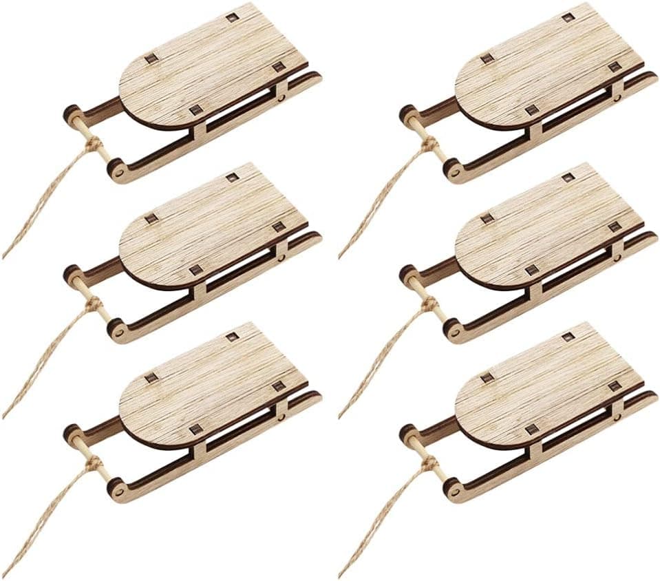 Cabilock 12pcs Christmas Sleigh Miniature Wooden Sleighs Model Mini Sled Ornament DIY Crafts Tabletop Wood Sleighs Christmas Tree Hanging Decoration