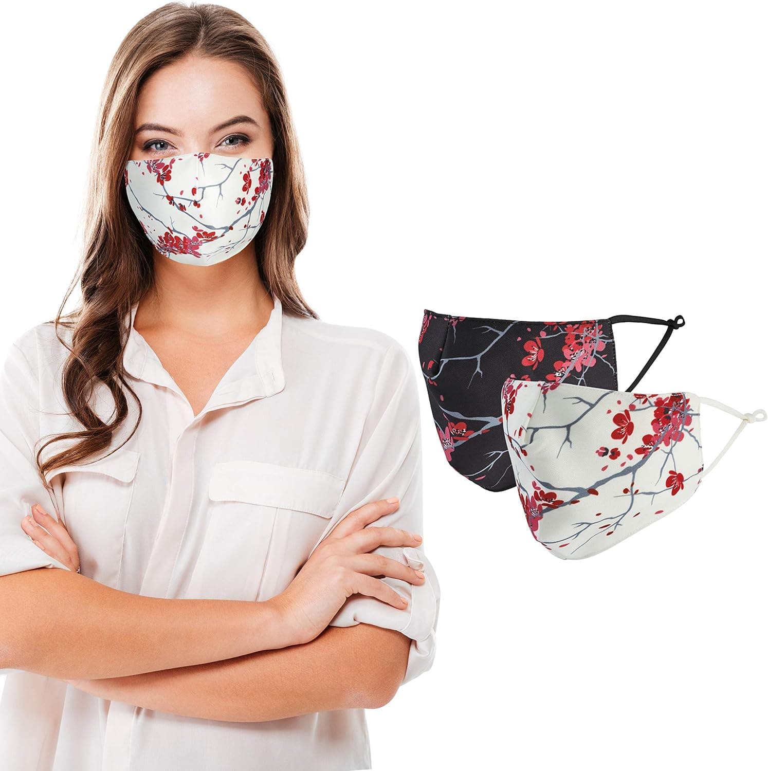 face mask for Women (2 Pack) Reusable Breathable Face Mask | Washable Cloth Face Mask | Optimal Hybrid Fabric Mask for Breathability and Effectiveness with Reusable Bag - (Sakura)