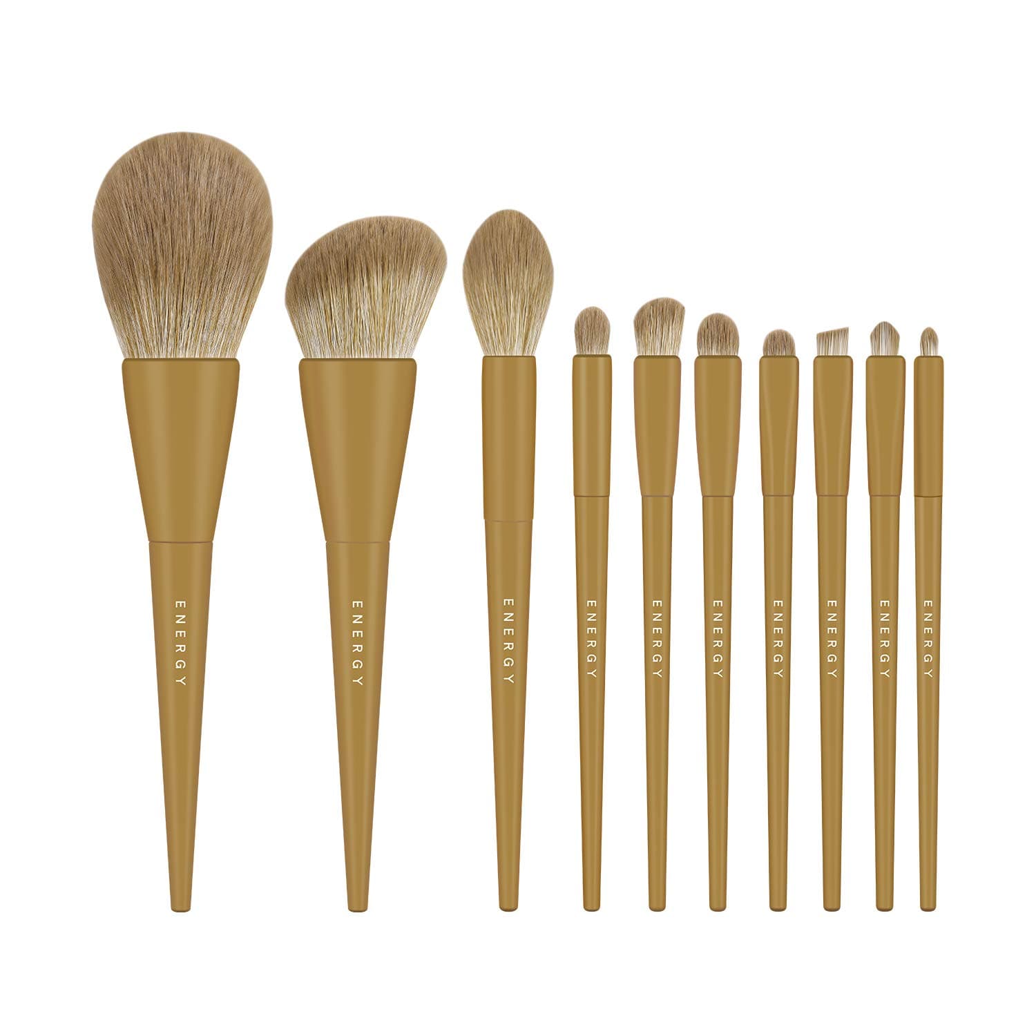 ENERGY Makeup Brushes Set 10 Pcs Premium Synthetic Foundation Powder Concealer Bronzer Blush Eye Shadow Highlighter Makeup Brushes for Liquid Cream Powder Blending Buffing Green Yellow