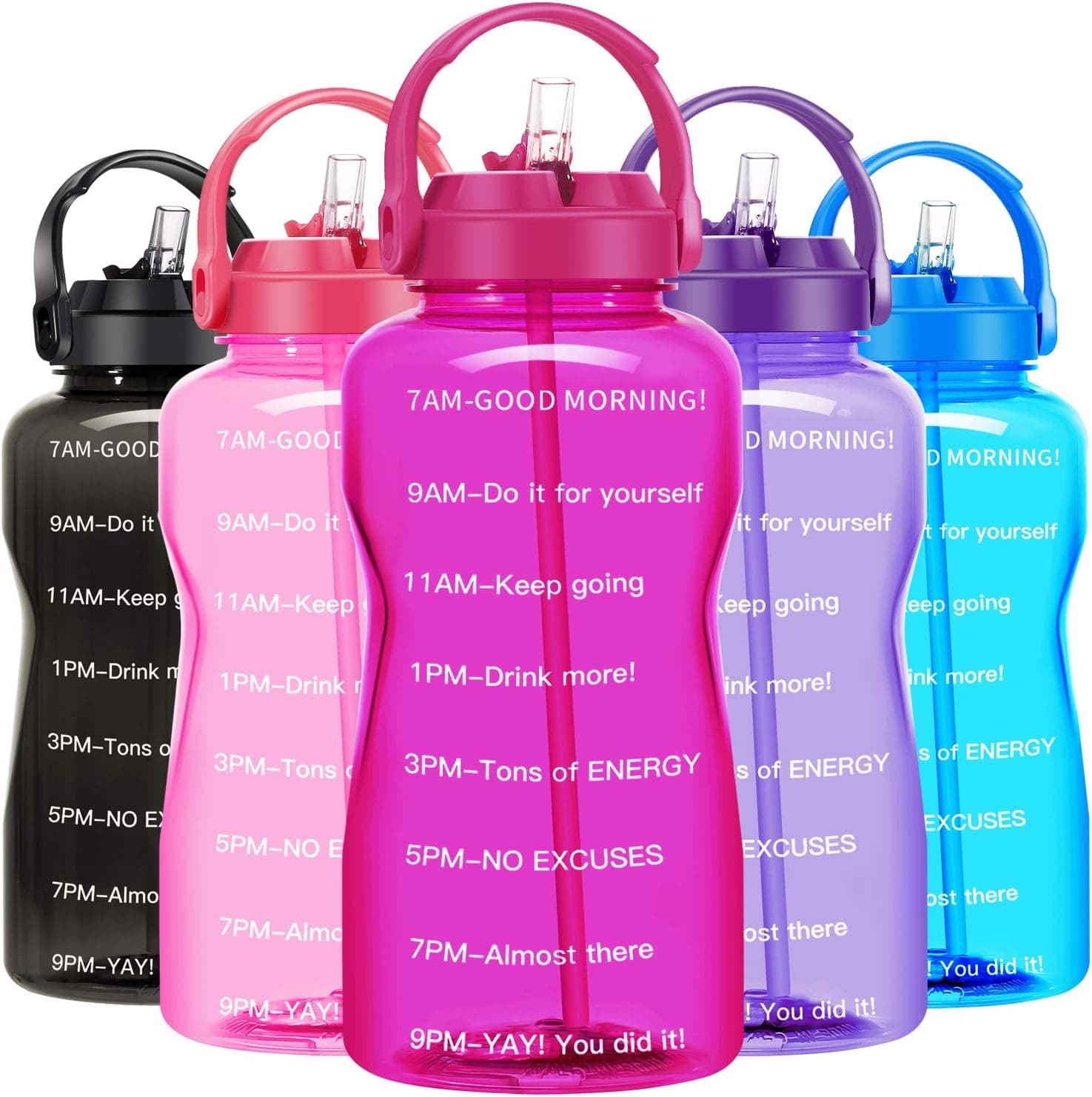 BuildLife Half Gallon Water Bottle with Straw & Phone Holder Handle BPA Free Motivational Time Marker Reminder to Drink More Daily Leakproof for Fitness Gym Outdoor Sports Office(Fuchsia, 64OZ)