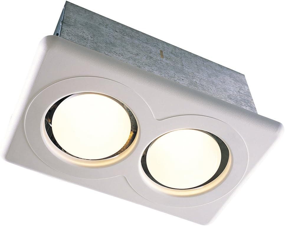 Air King AK922 Low Profile Dual Bulb Heater with Mounting Hanger Bars for 250-watt R40 Medium Base Infrared Lamps, White Finish