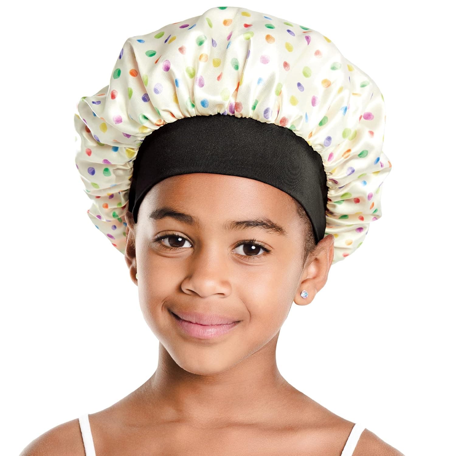 Red by Kiss Kids Satin Bonnet Sleep Cap Reversible Hair Bonnet for Boys and Girls Sleeping Night Silk Sleep Cap (Polka Dot) Multi Color