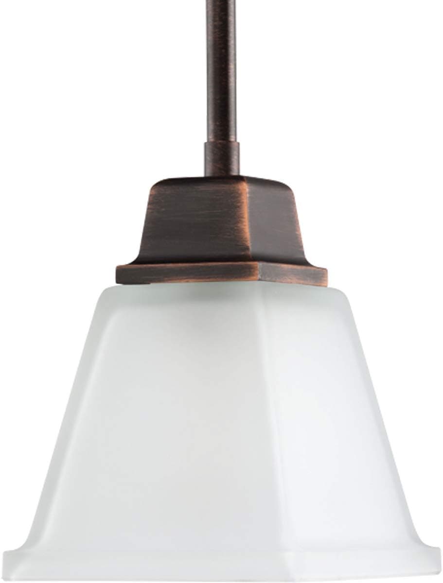 Progress Lighting P5135-74 1-Light Mini-Pendant with Twin Arching Arms and Square Etched Glass, Venetian Bronze