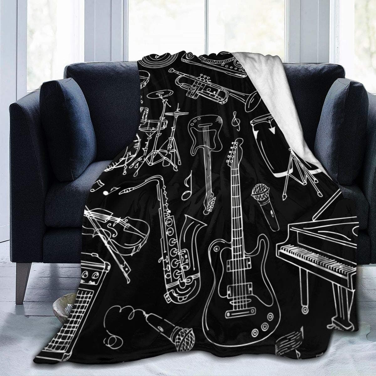 Musical Instrument Guitar Piano Bass Ultra Soft Micro Fleece Sofa Blanket Throw Blanket for Kids Adults,Cozy Luxury Warm Comfort Bed Blankets Tapestry Cover for Couch Travel Summer Winter Home,50