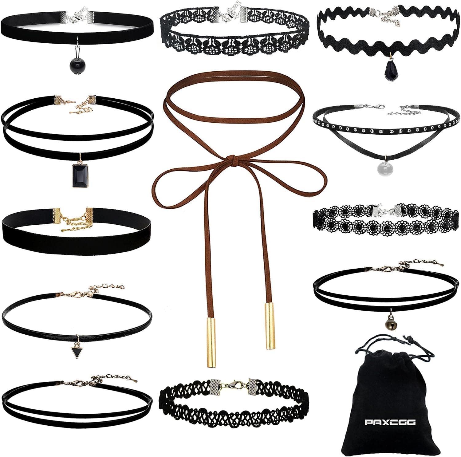 Paxcoo 25Pcs Black Chokers Necklaces Velvet Tattoo Neck Cute Chocker for Women Ladies Teen Girls Kids Christmas Valentine's Day Happy New Year and Other Festival Gift (12 Pack)