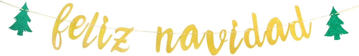 Gold Glitter Feliz Navidad Banner for Christmas Theme/New Year Eve/Happy Hoilday Party Decorations