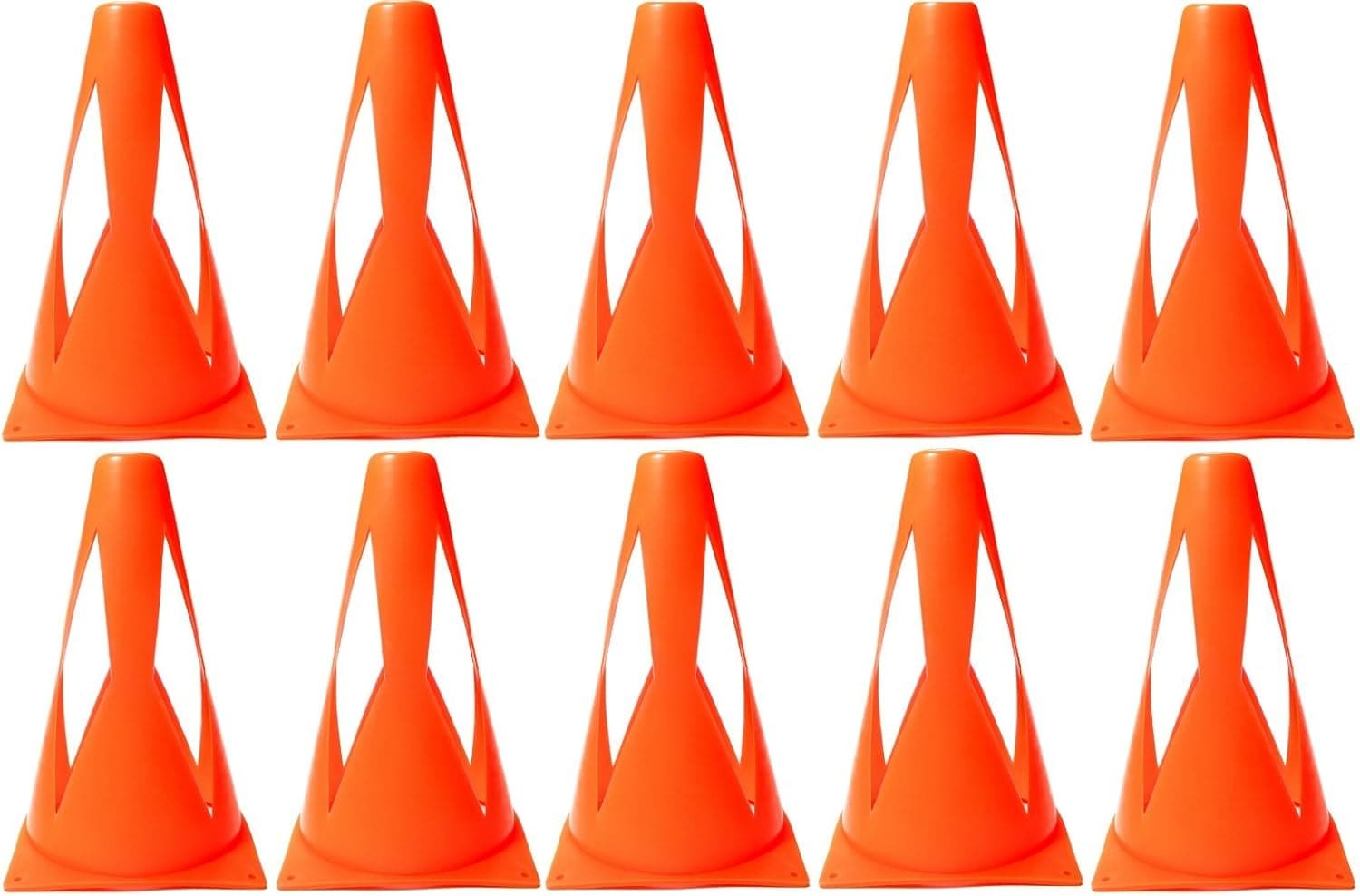9 inch Plastic Pop-Back Collapsible Cones (Set of 10) | Includes 10pc Reflective Stickers| Perfect for Theme Party, Sports, Kids Game, Festival,Traffic, Event | Multipurpose 9" Markers