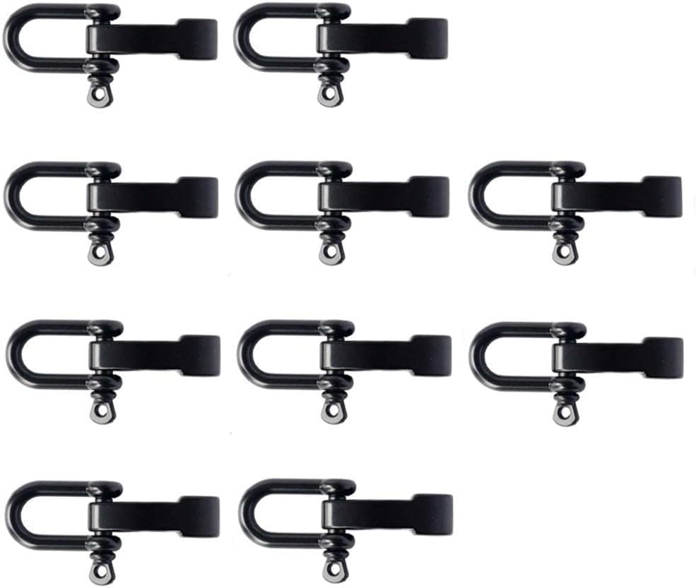 Hewnda 10 Sets Stainless Steel Bow Shackle - of Alloy Umbrella Rope Buckle, Adjustable U Buckle Umbrella Rope Bracelet Buckle Survival U Shape (Gun Black)